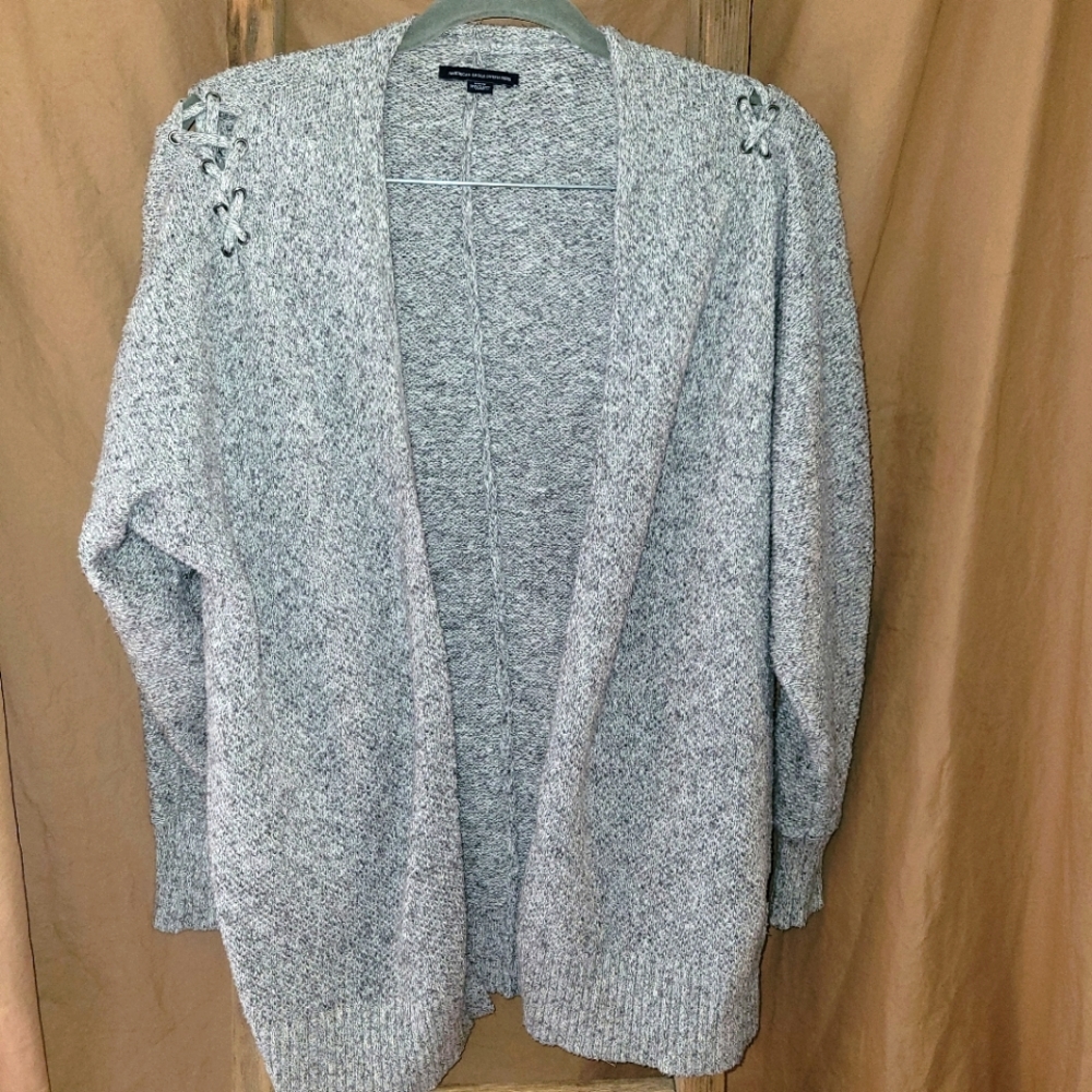 American Eagle Oversized Grey Knit Cardigan Sweater Medium